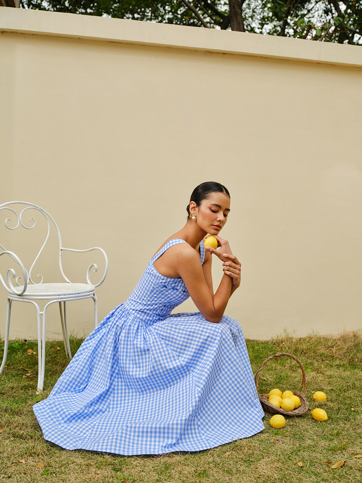 Bağlamalı Kare Desenli Korse Elbise