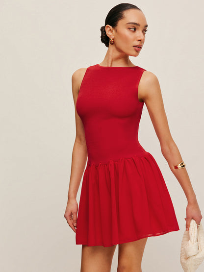 Kolsuz Triko Şifon Elbise