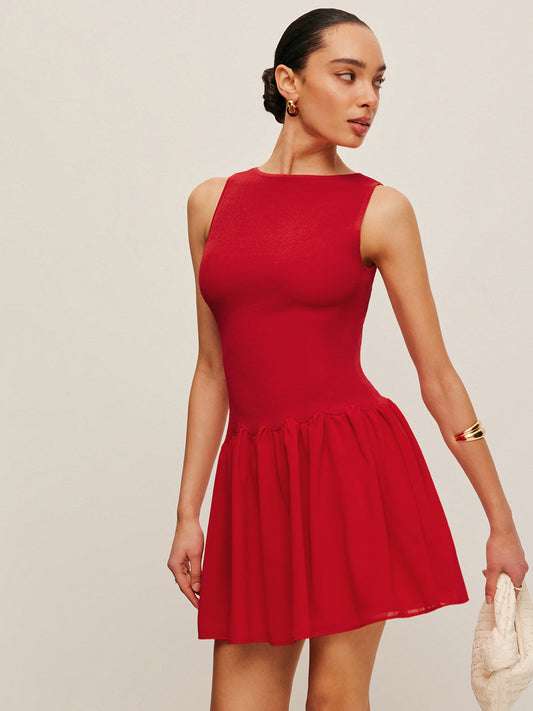 Kolsuz Triko Şifon Elbise