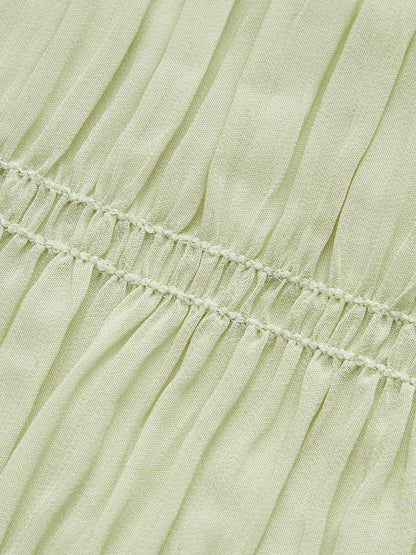 Yarı Şeffaf Askılı Pileli Elbise