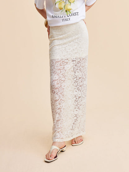 Yarı Şeffaf Dantel Etek