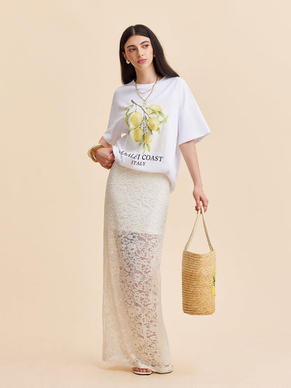 Yarı Şeffaf Dantel Etek