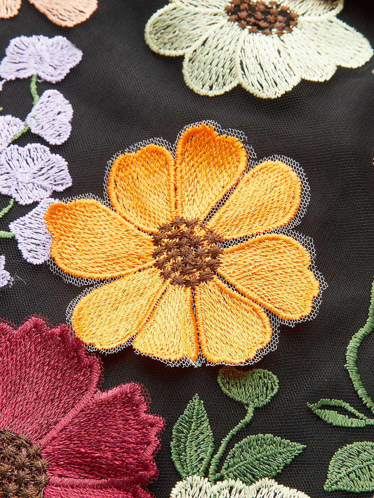 Renkli Çiçek Nakışlı File Elbise