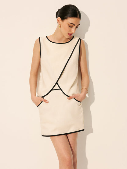 Keten ve Pamuk Karışımlı Çapraz Askılı Fermuarlı Etek Takımı