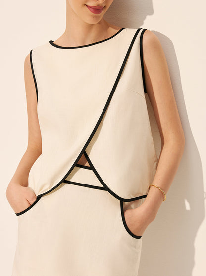 Keten ve Pamuk Karışımlı Çapraz Askılı Fermuarlı Etek Takımı