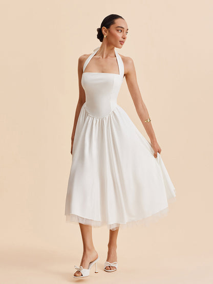 Halter Yaka Sırtı Açık Fermuarlı Kolsuz Elbise