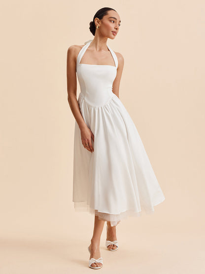 Halter Yaka Sırtı Açık Fermuarlı Kolsuz Elbise