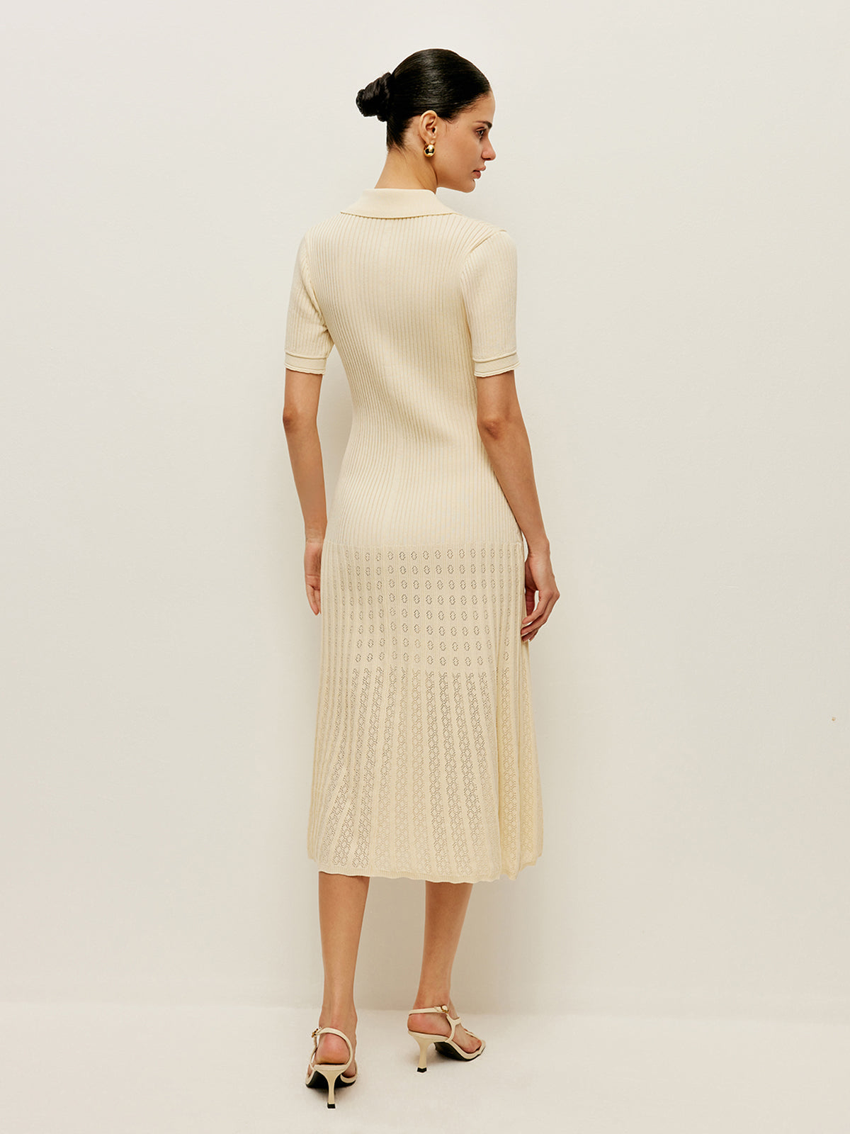 Dantel Detaylı Düğmeli Triko Polo Elbise