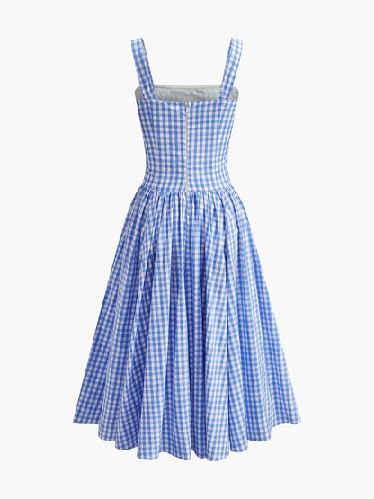 Bağlamalı Kare Desenli Korse Elbise