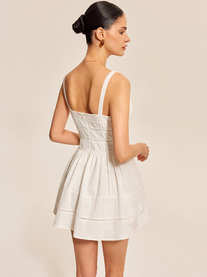 Pamuklu Dantel Detaylı Kare Yaka Elbise