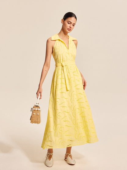 Pamuklu Kemerli Nakışlı Elbise