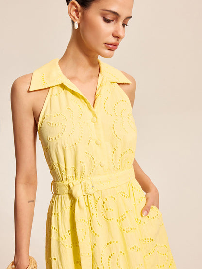 Pamuklu Kemerli Nakışlı Elbise