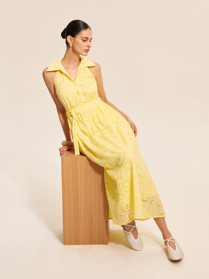 Pamuklu Kemerli Nakışlı Elbise