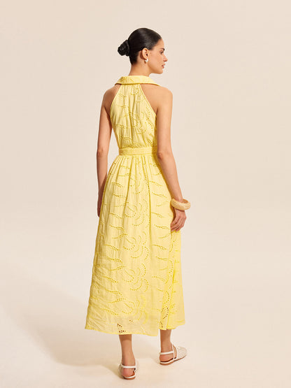 Pamuklu Kemerli Nakışlı Elbise