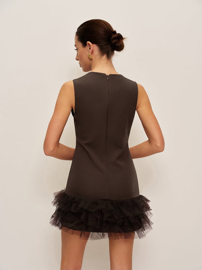 Fırfır Detaylı Kolsuz Mini Elbise