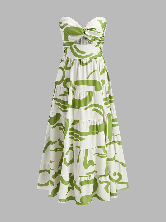 Önü Büzgülü Straplez Piliseli Maxi Elbise