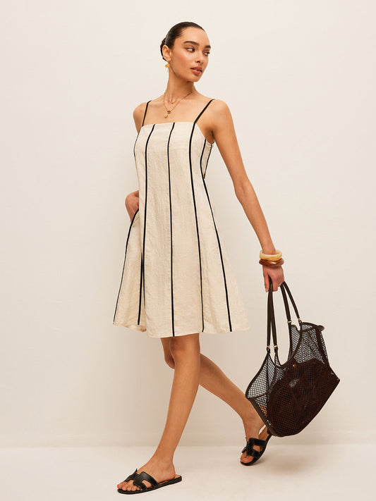 Pamuk ve Keten Çizgili Elbise