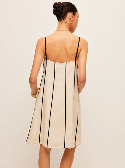 Pamuk ve Keten Çizgili Elbise