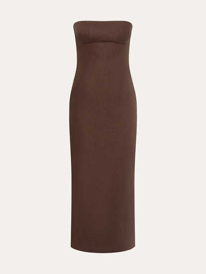 Çiçek Desenli Straplez Elbise