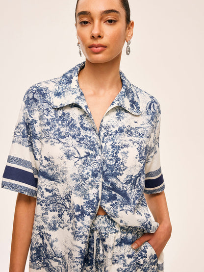 Baskılı Kontrast Kenar Detaylı Şort Takımı