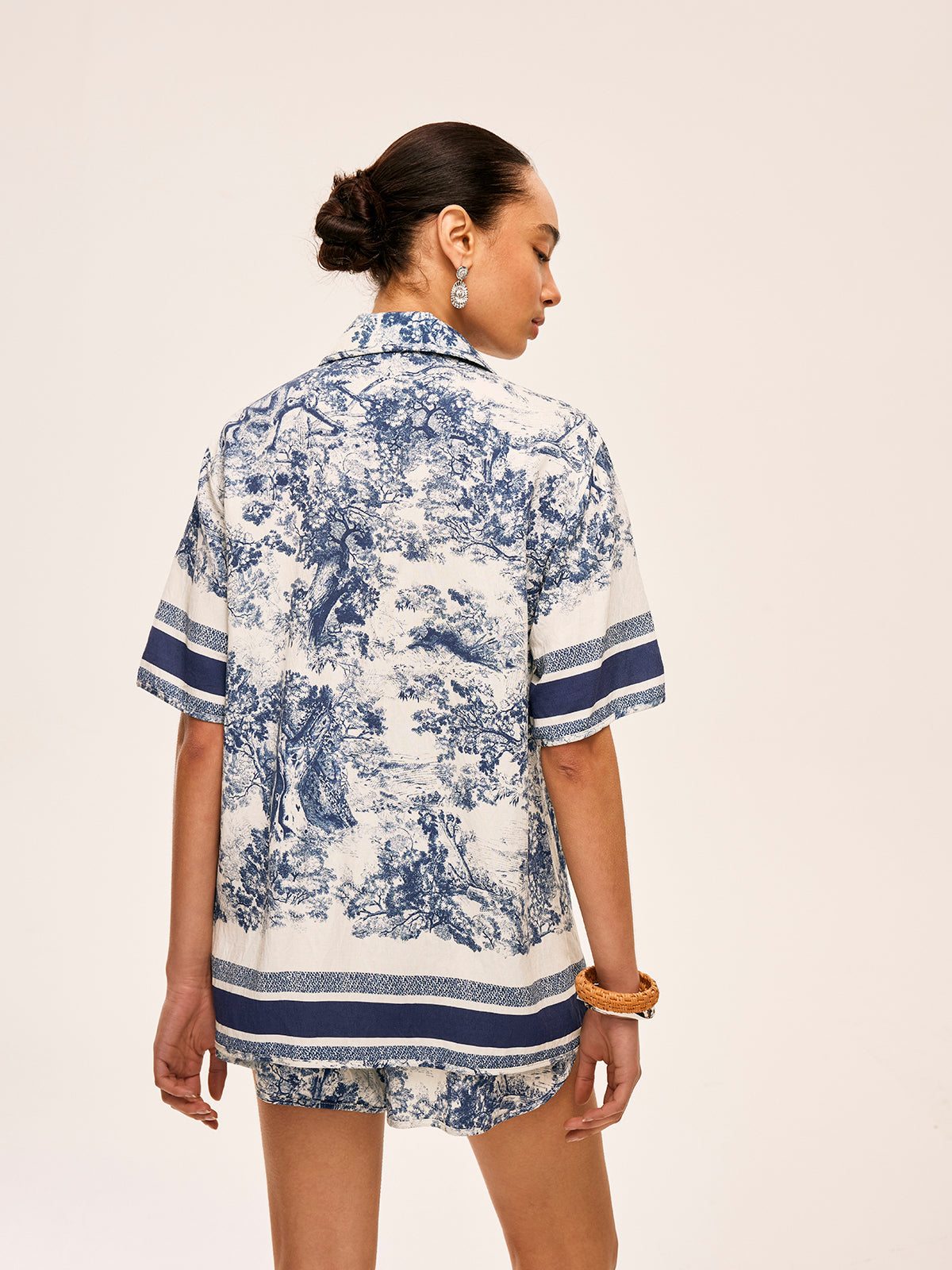 Baskılı Kontrast Kenar Detaylı Şort Takımı