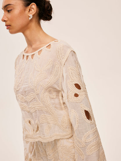 Nakış Detaylı Dekolte (Kesik Detaylı) Şort Takım