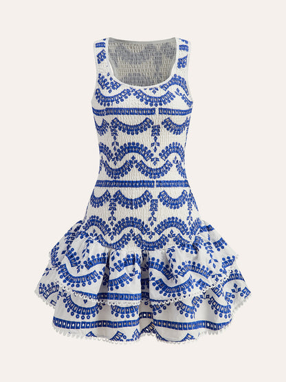 Nakışlı Fırfırlı Kolsuz Elbise