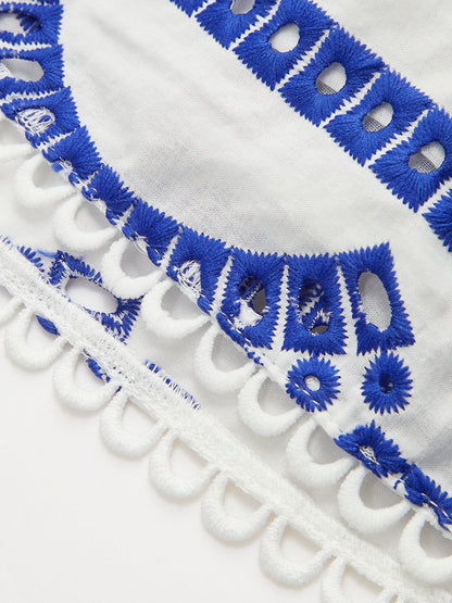 Nakışlı Fırfırlı Kolsuz Elbise