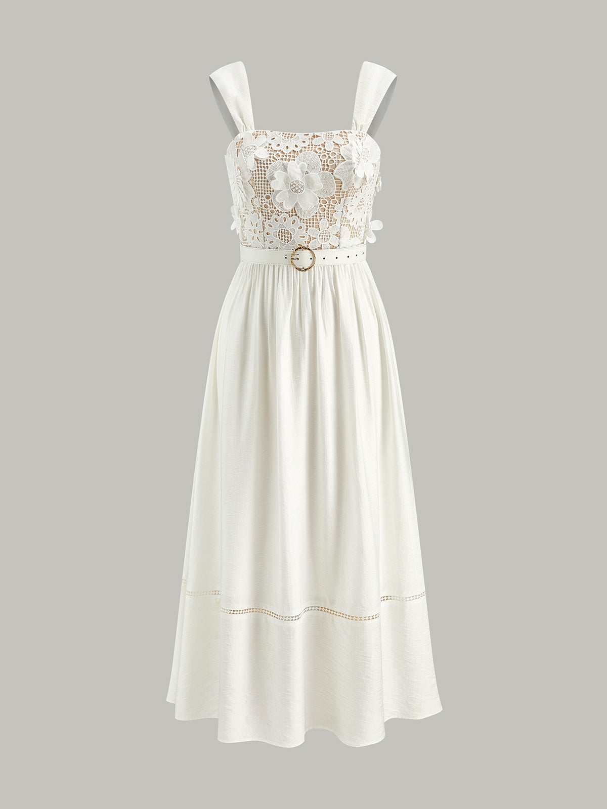 Pamuklu Çiçek Dantel Kemerli Elbise