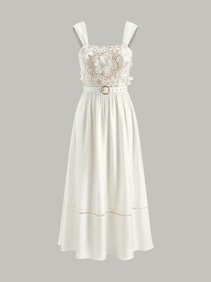 Pamuklu Çiçek Dantel Kemerli Elbise