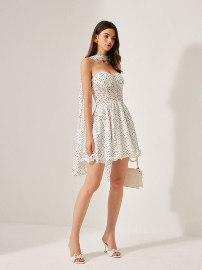 Yarı Şeffaf Puantiyeli Şal Detaylı Elbise