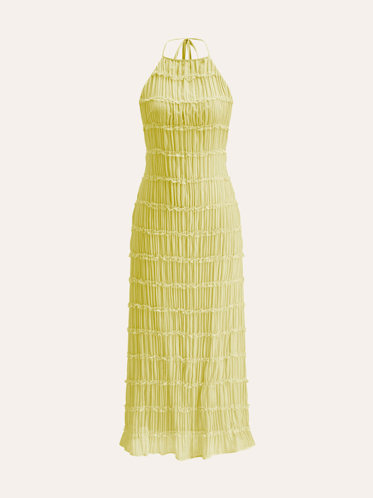 Halter Yaka Askılı Sırt Detaylı Fırfırlı Elbise