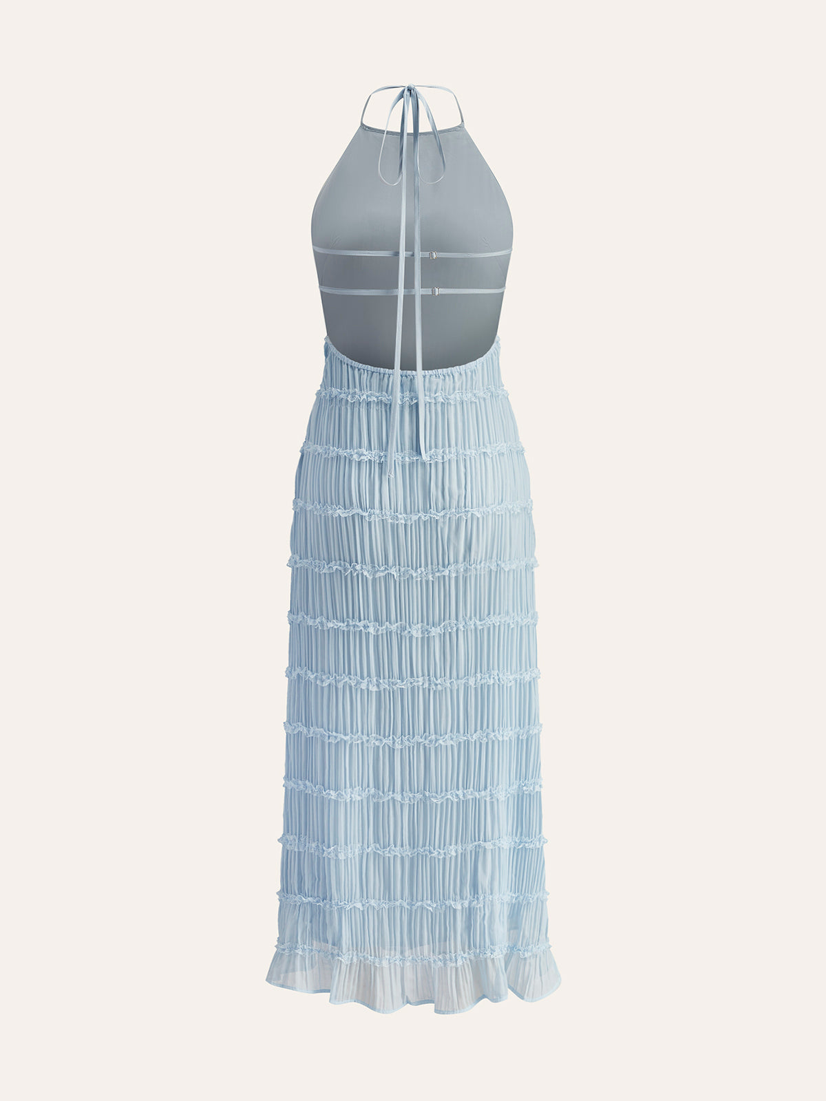 Halter Yaka Askılı Sırt Detaylı Fırfırlı Elbise