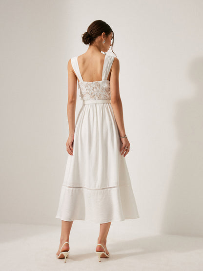 Pamuklu Çiçek Dantel Kemerli Elbise