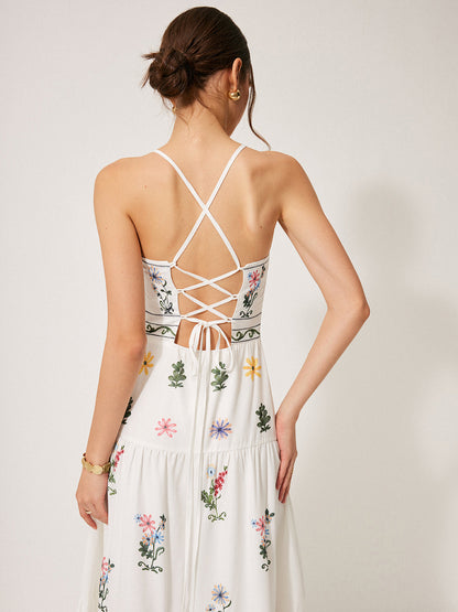 Bohem Tarz Sırtı Bağcıklı Askılı Elbise