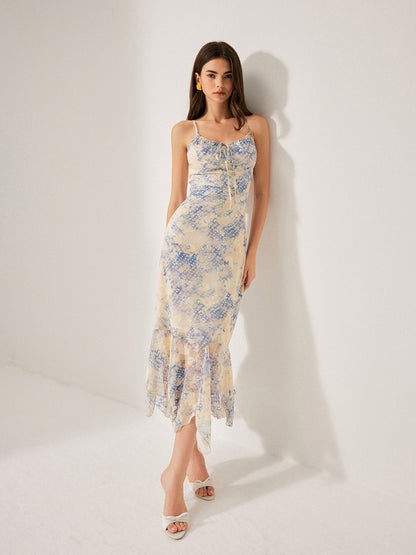 Önü Bağlamalı Şifon Kloş Elbise