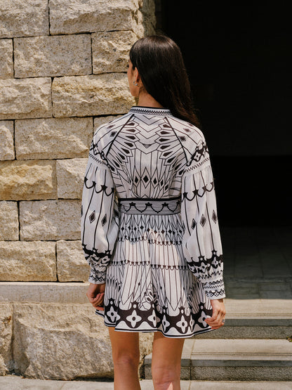 Keten Karışımlı Uzun Kollu Kemer Detaylı Elbise