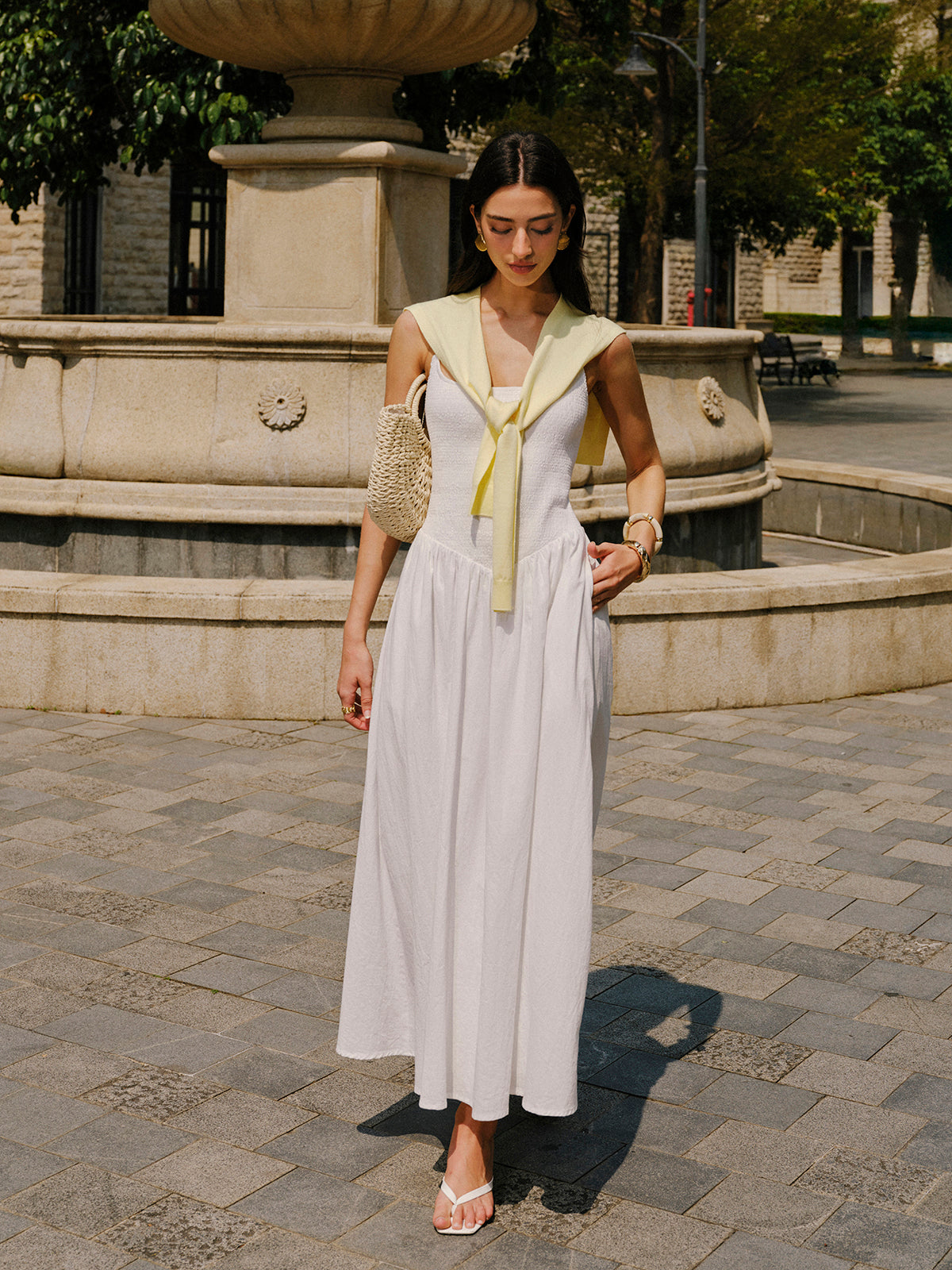 Pamuklu Cepli Askılı Elbise