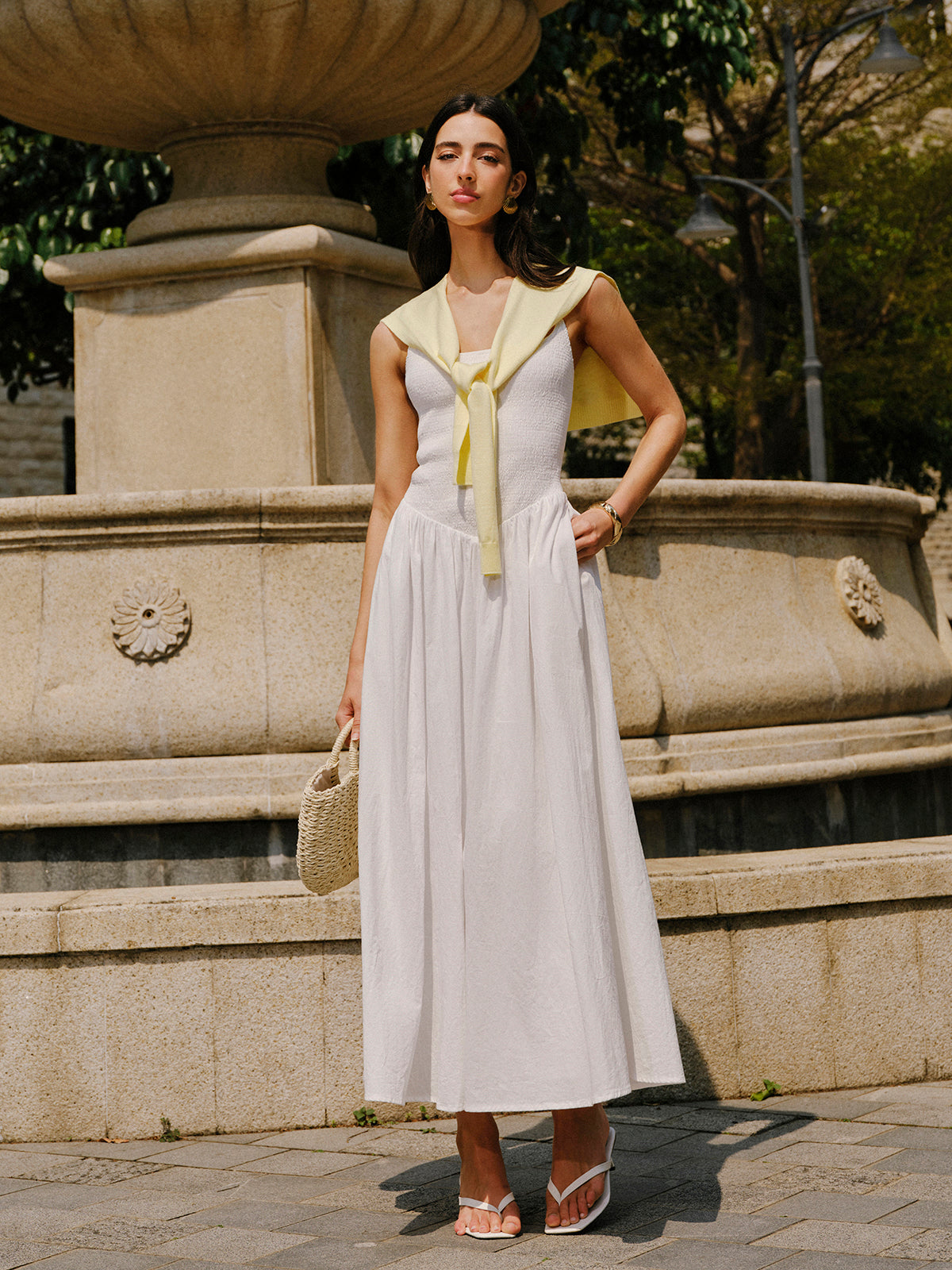 Pamuklu Cepli Askılı Elbise