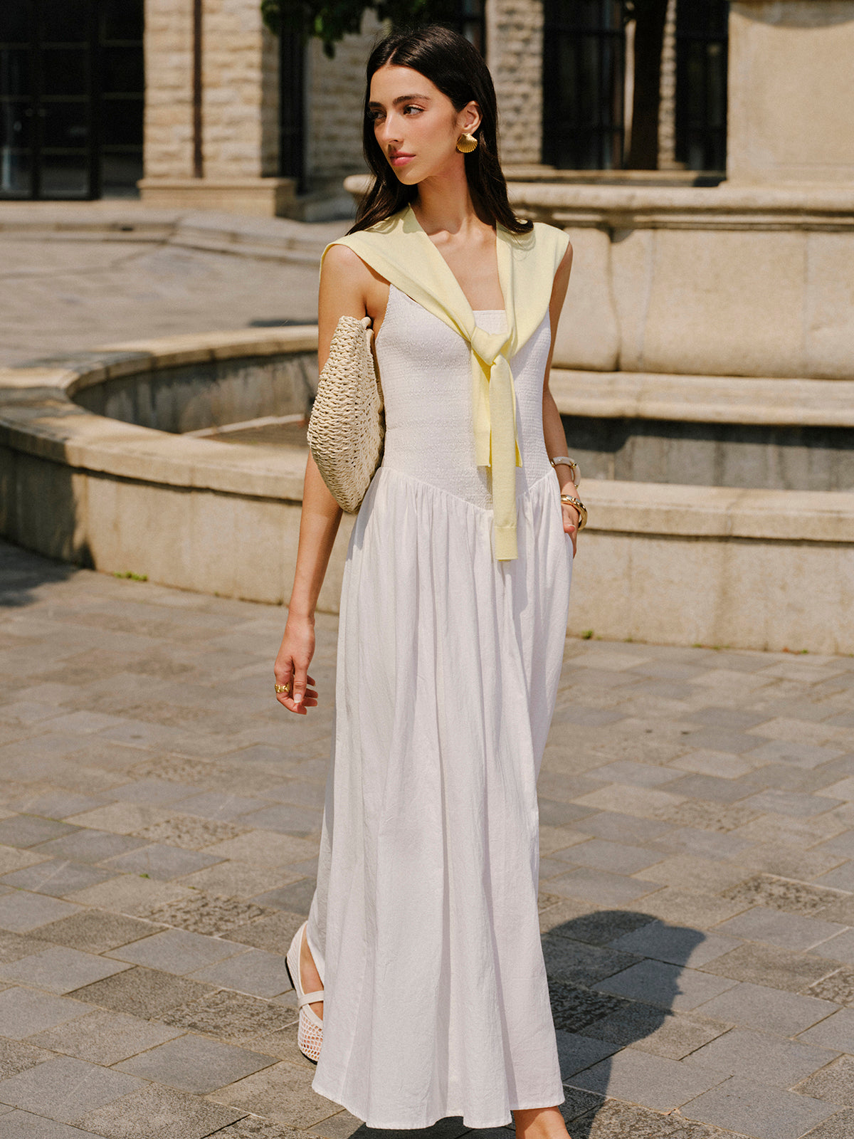 Pamuklu Cepli Askılı Elbise