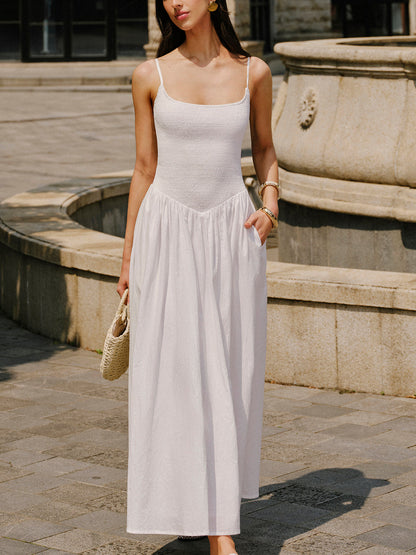 Pamuklu Cepli Askılı Elbise