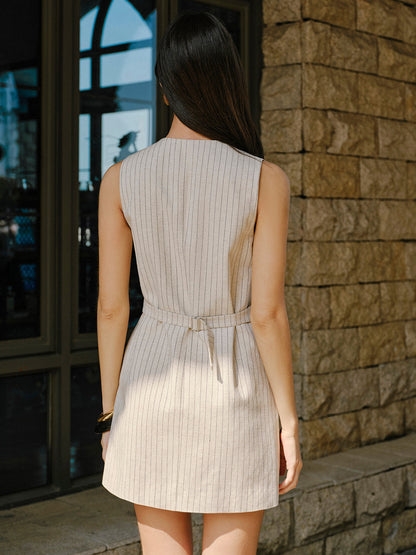 Keten Karışımlı, Önden Düğmeli Cepli Elbise