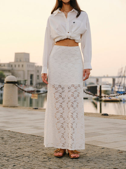 Yarı Transparan Dantelli Etek