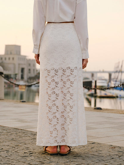 Yarı Transparan Dantelli Etek