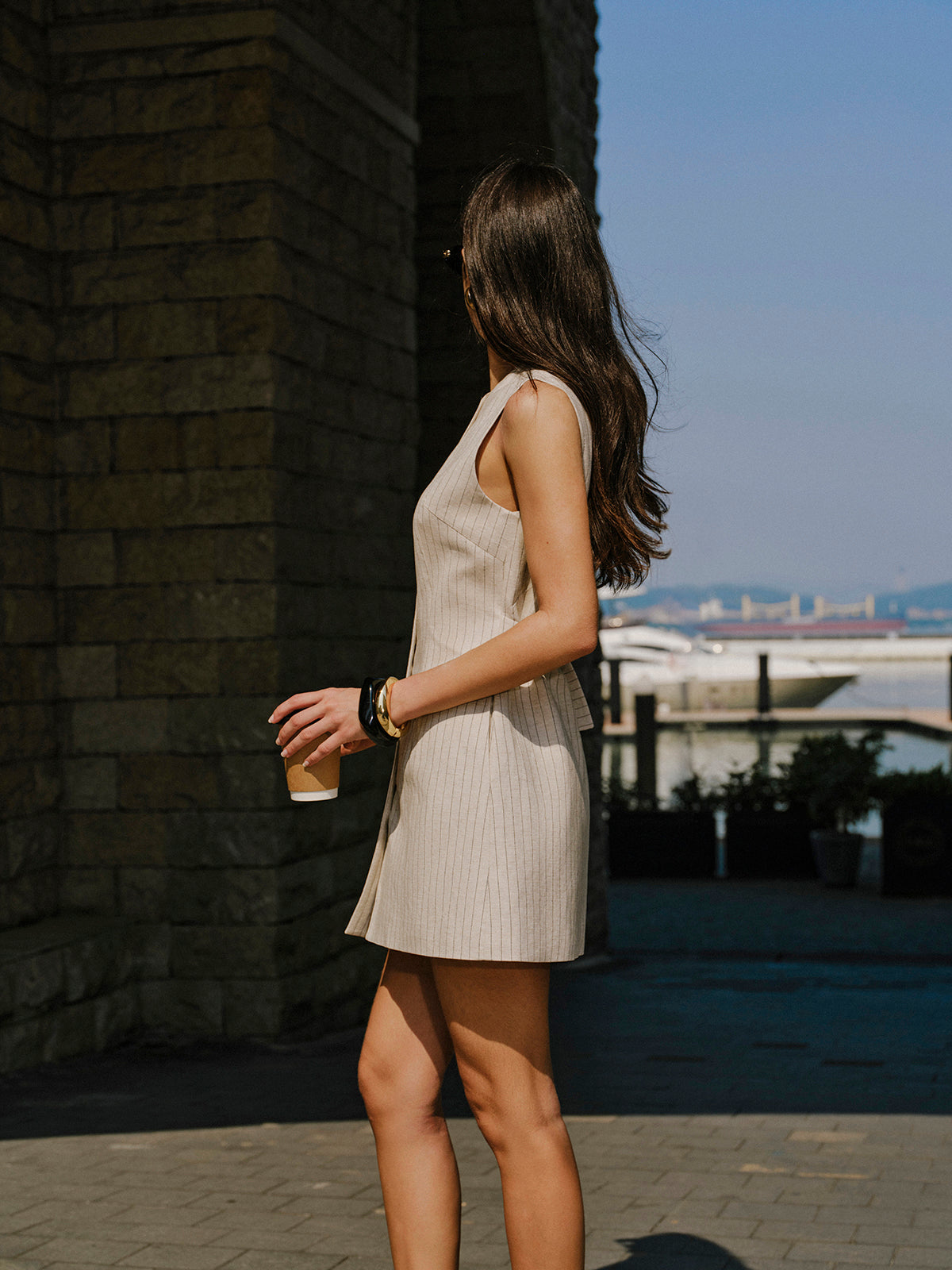 Keten Karışımlı, Önden Düğmeli Cepli Elbise