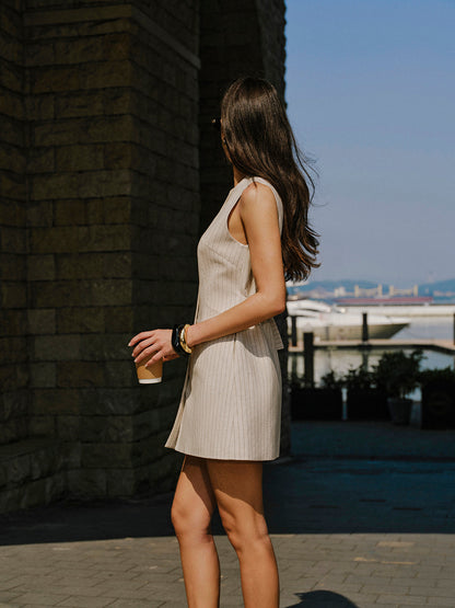 Keten Karışımlı, Önden Düğmeli Cepli Elbise