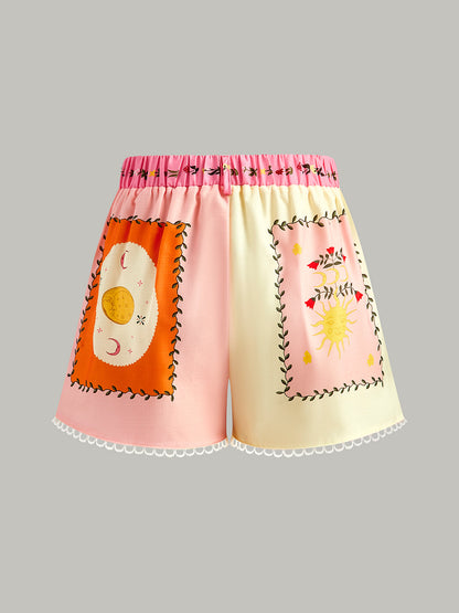 Kemerli Çiçek Desenli Şort Takımı