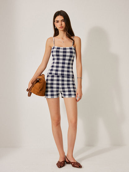 Dama Desenli Triko Şort Takımı