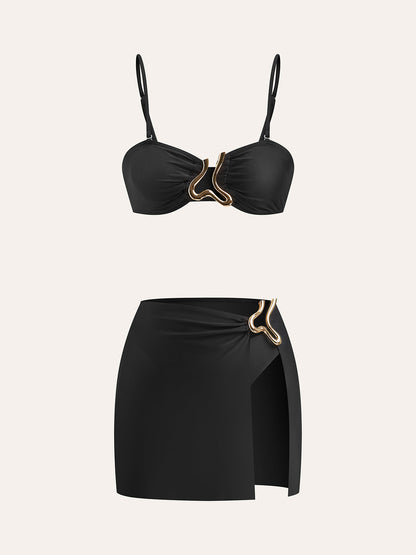 Altın Detaylı Pareolu Bikini Takımı