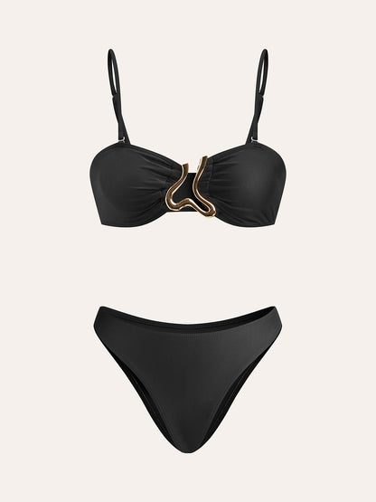 Altın Detaylı Pareolu Bikini Takımı